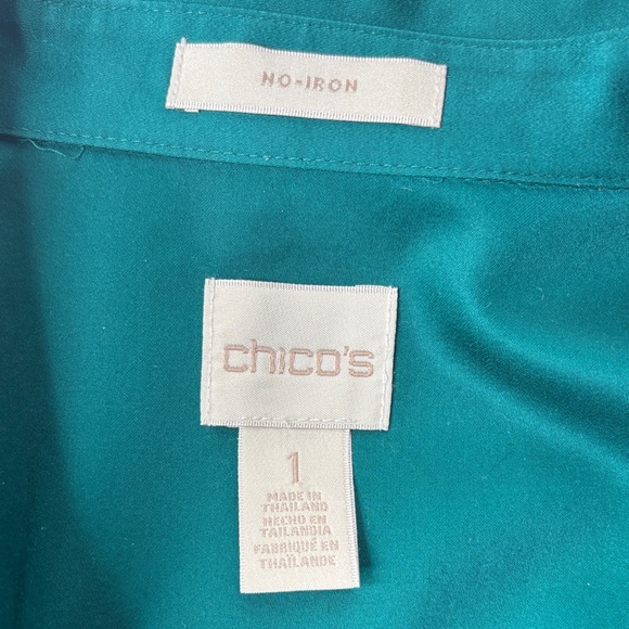 💚 Chico’s Emerald Green No Iron Cotton Tunic Button Top Women’s Size 1 Large 💚 - Picture 10 of 14